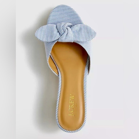 J. CREW SANDALS PRINTED BOW-HEEL MULES WOMEN’S  PLATFORM WOOD BLUE COLOR SIZE 9 - Picture 3 of 7